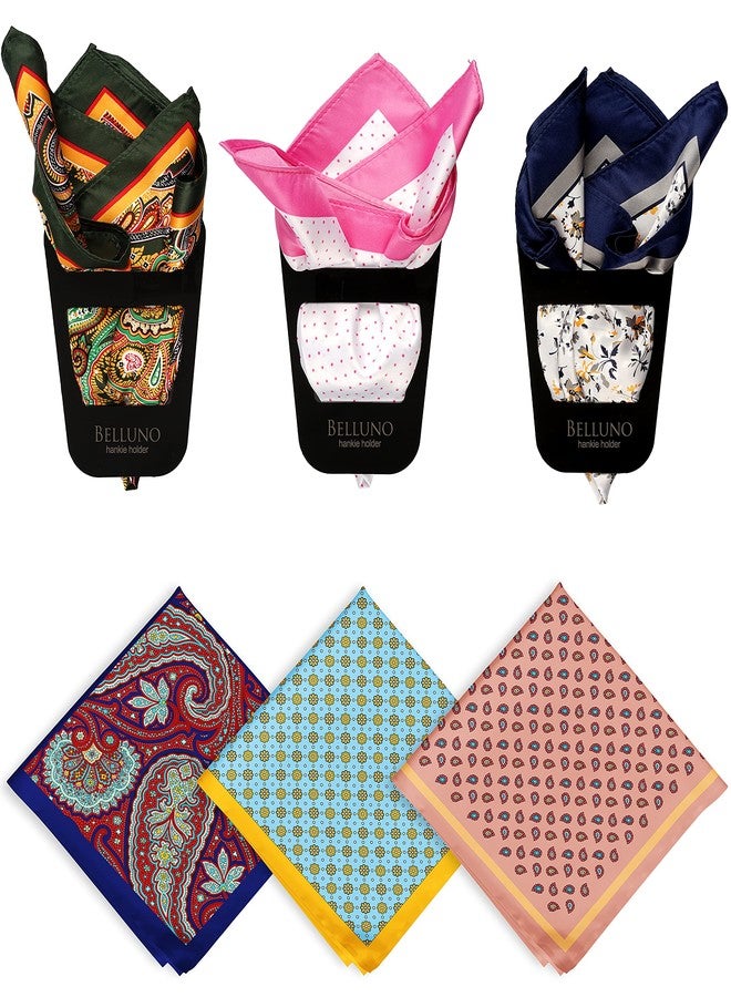 BELLUNO Pocket Square 6 pcs with 3 Folds Holders, Penetrating Printed Handkerchiefs Set for Men - Image 1